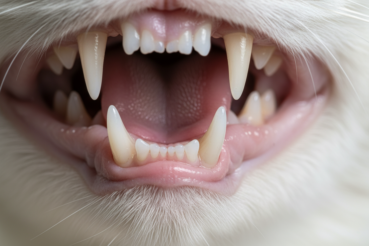 Ultra-realistic cat teeth and gums close-up